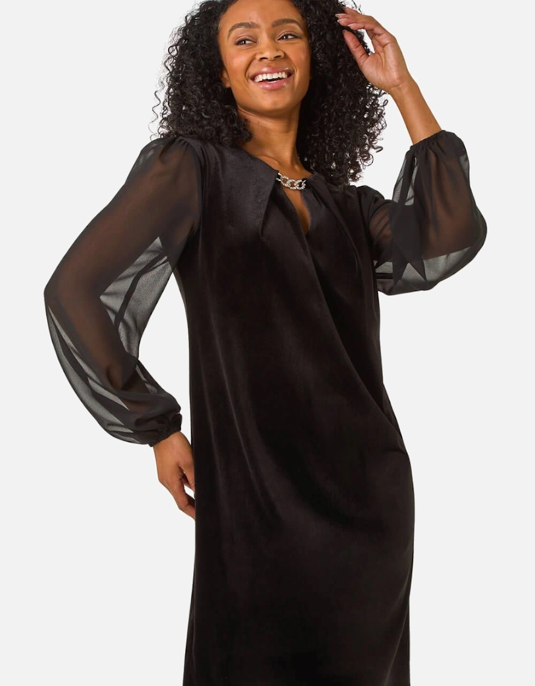 Petite Contrast Sleeve Velvet Dress, 2 of 1