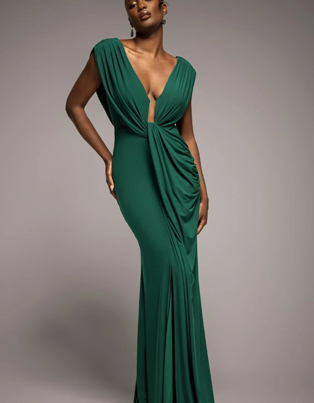 Cowl Plunge Draped Mermaid Maxi Dress, 2 of 1