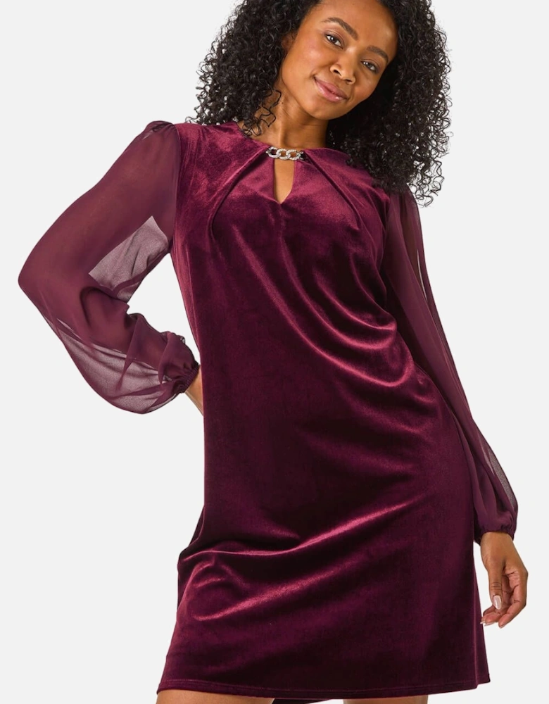 Petite Contrast Sleeve Velvet Dress