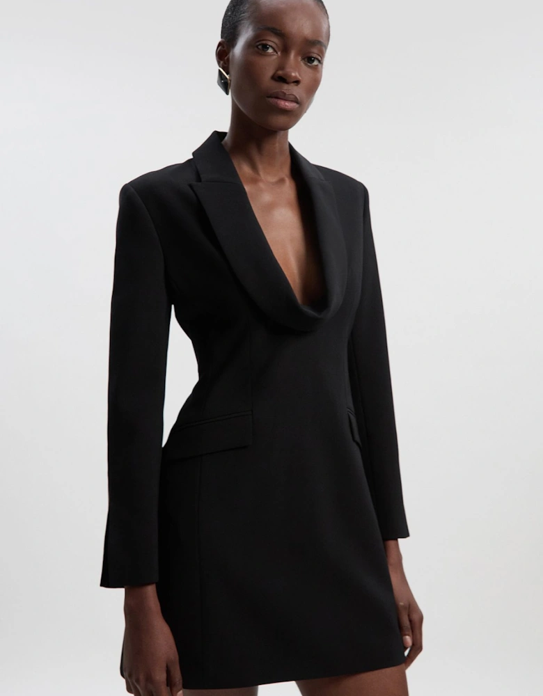 Tall Polished Tailored Cowl Neck Blazer Mini Dress