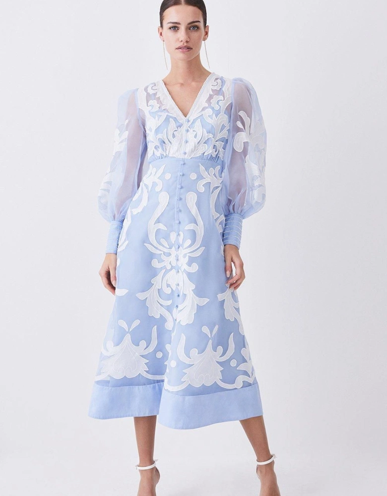 Tall Applique Organdie Buttoned Woven Maxi Dress