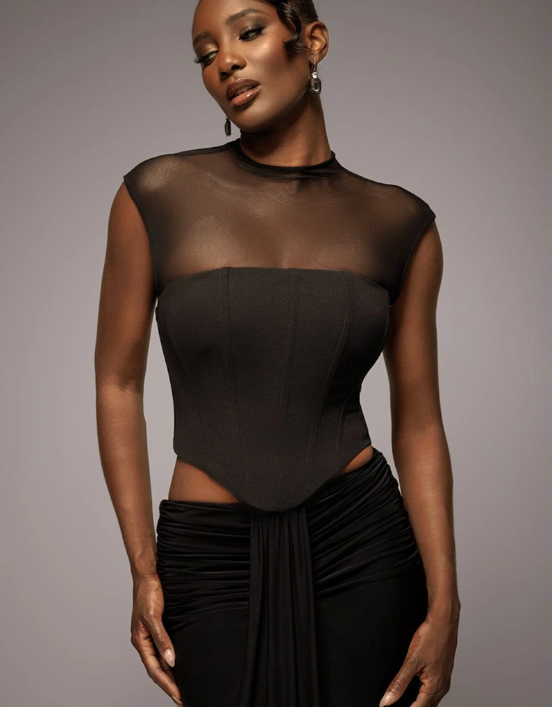 High Neck Open Back Lace Up Scuba Corset Top, 2 of 1