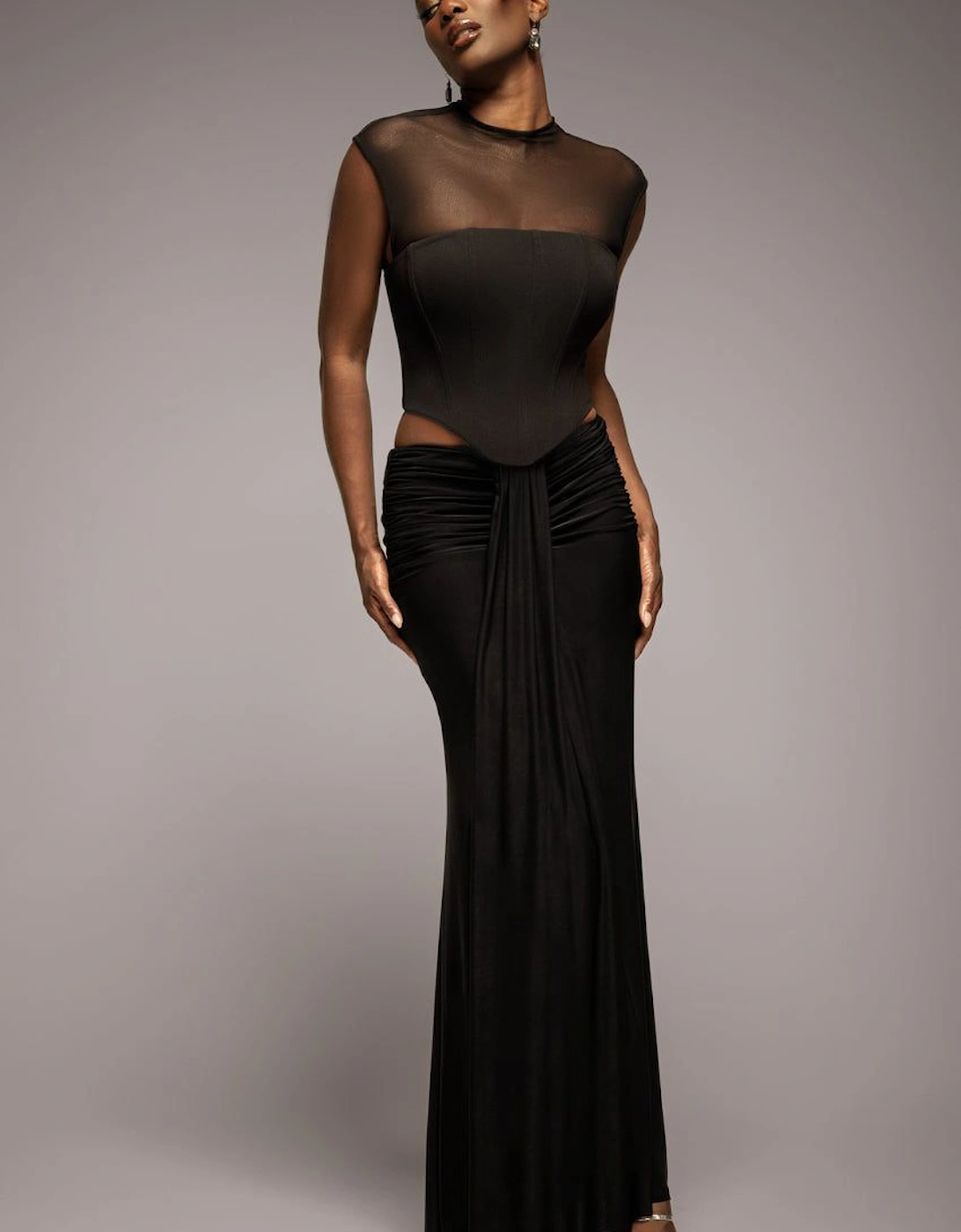 Gathered Front Dipped Waist Maxi Skirt, 2 of 1