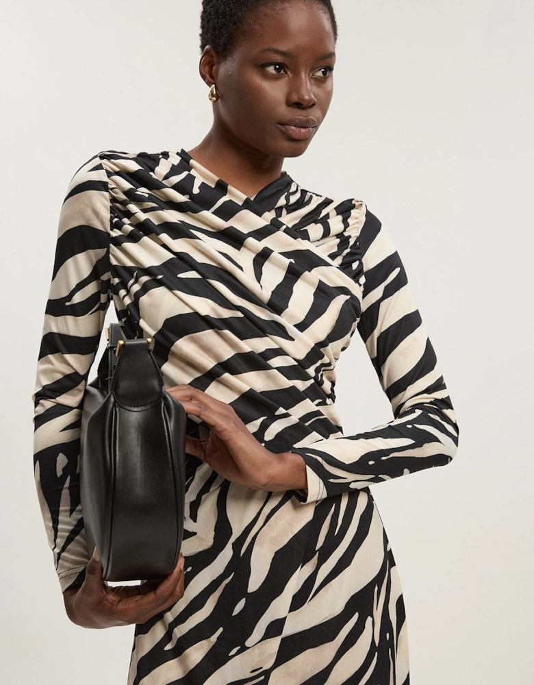 Zebra Print Crepe Twist Detail Maxi Dress