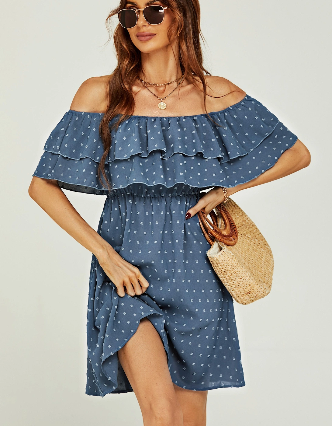 Floral Print Bardot Frill Mini Dress, 2 of 1