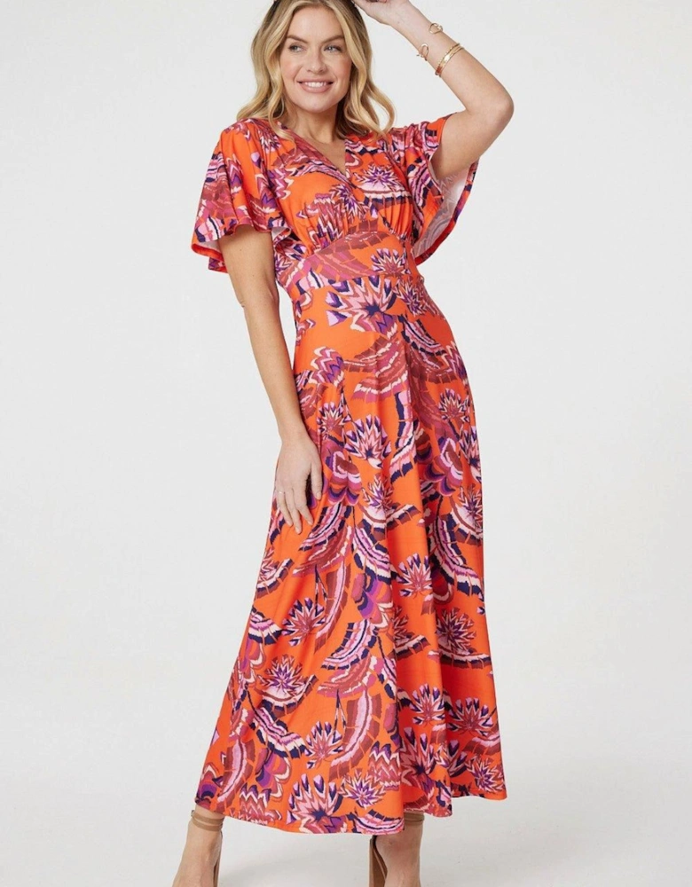 Printed Angel Sleeve Maxi Dress