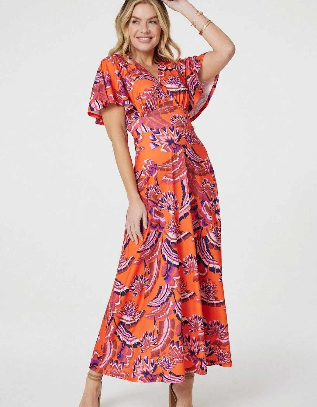 Printed Angel Sleeve Maxi Dress, 2 of 1