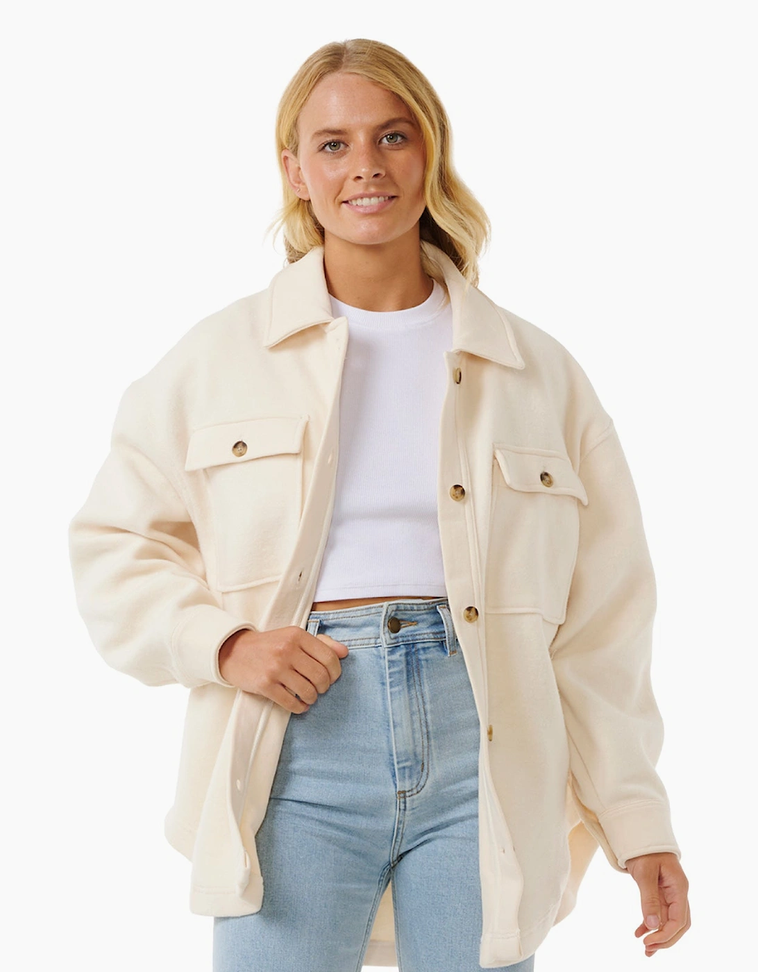 Ripcurl Women's Rip Curl Womens High Tide Fleece Shacket Bomber Jacket - Cream - Size: 12