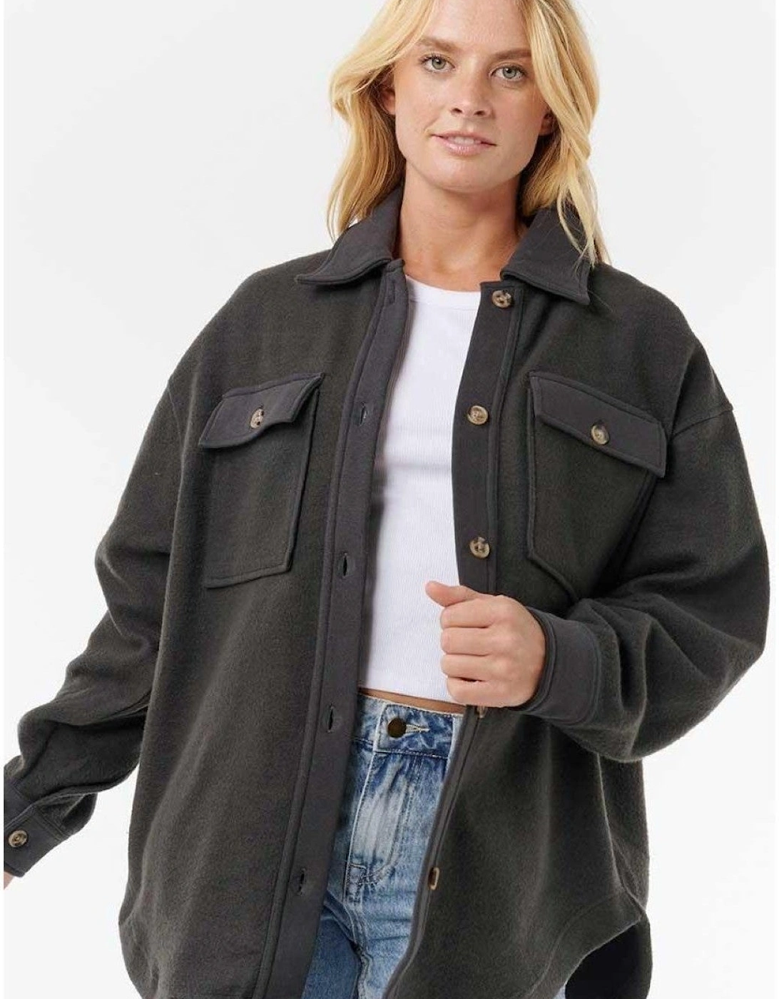 Ripcurl Women's Rip Curl Womens High Tide Fleece Shacket Bomber Jacket - Black - Size: 6