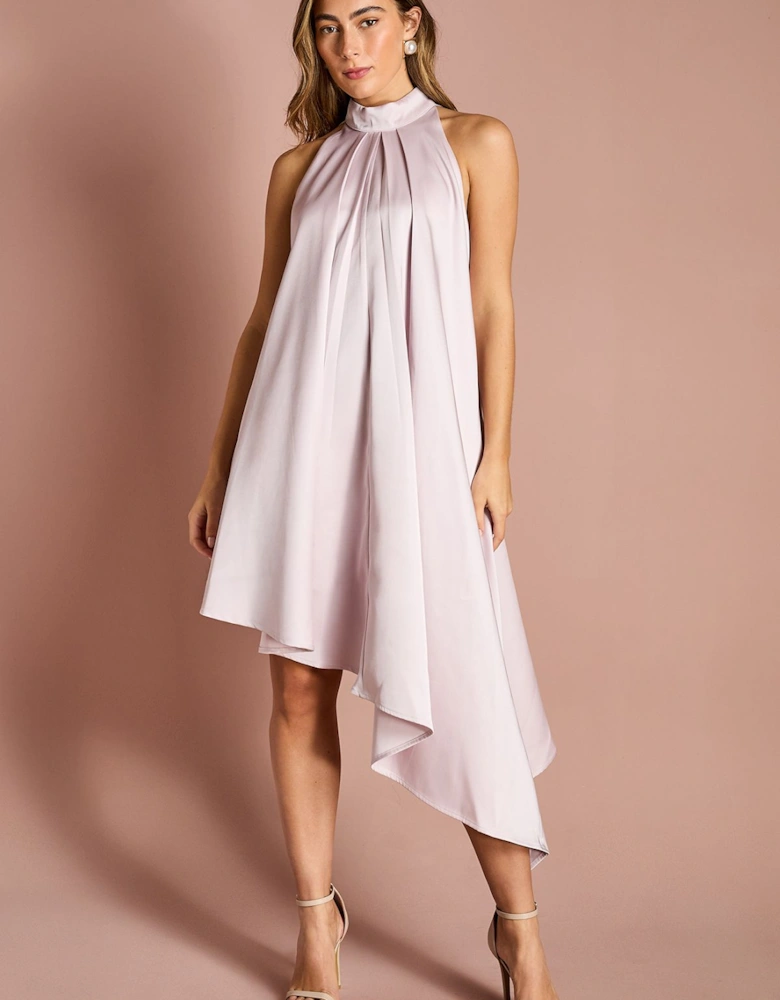Halter Neck Asymmetric Hem Bow Back Mini Dress