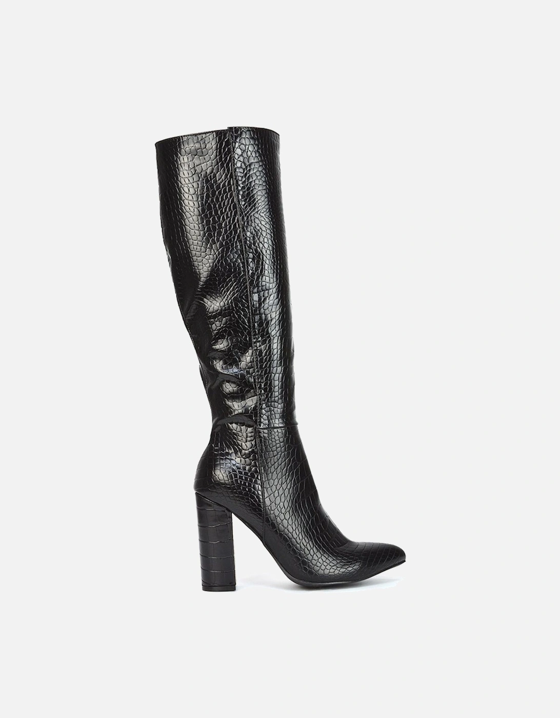 'Rhode' Pointed Toe Block High Heel Long Knee High Boots With Zip, 2 of 1
