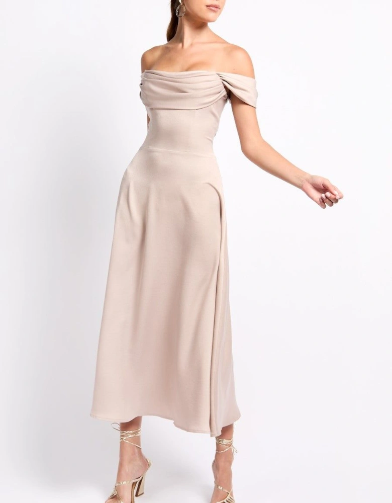 iSKA Oyster Draped Bardot Midaxi Dress