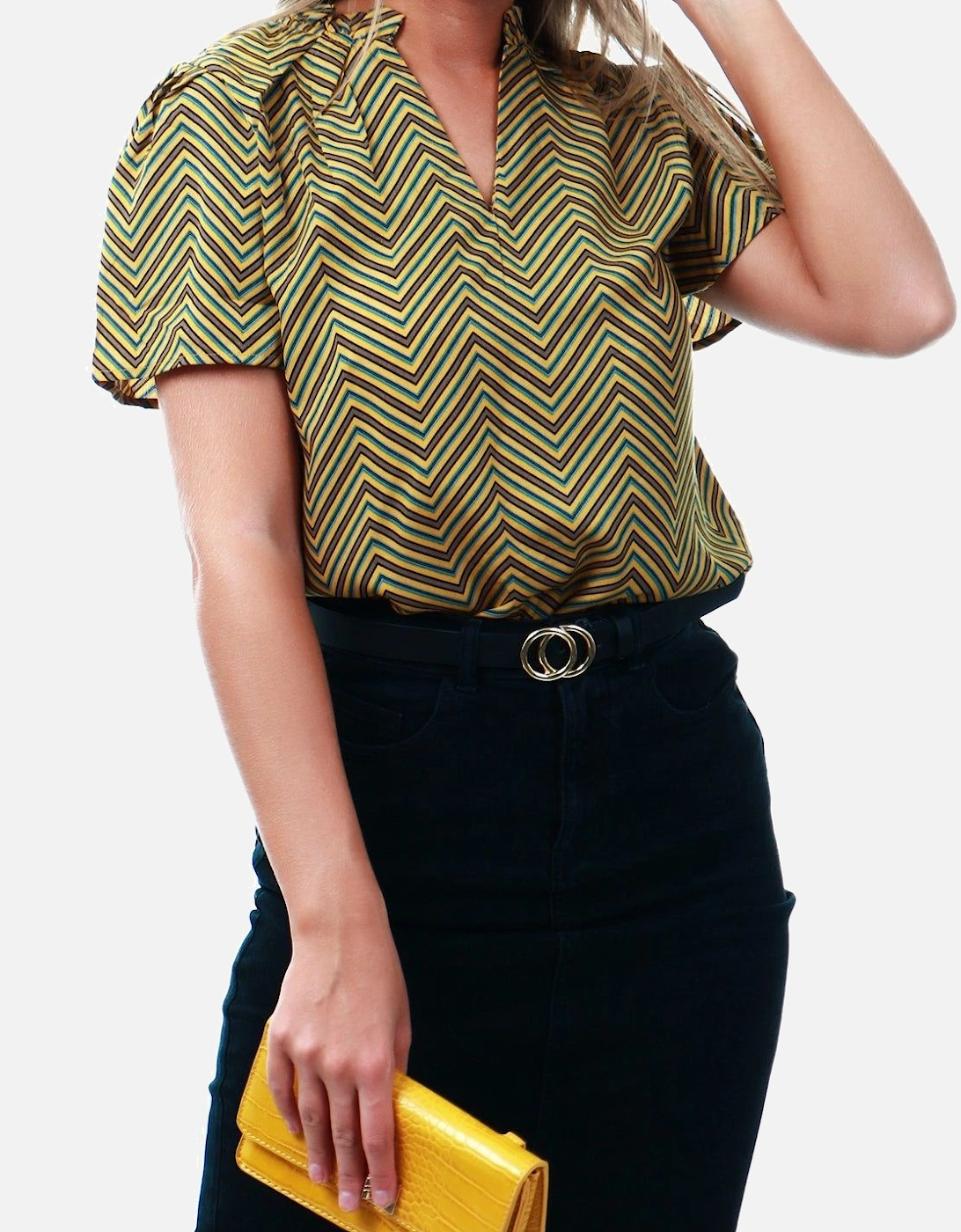 Abstract Print V Neck Blouse, 2 of 1