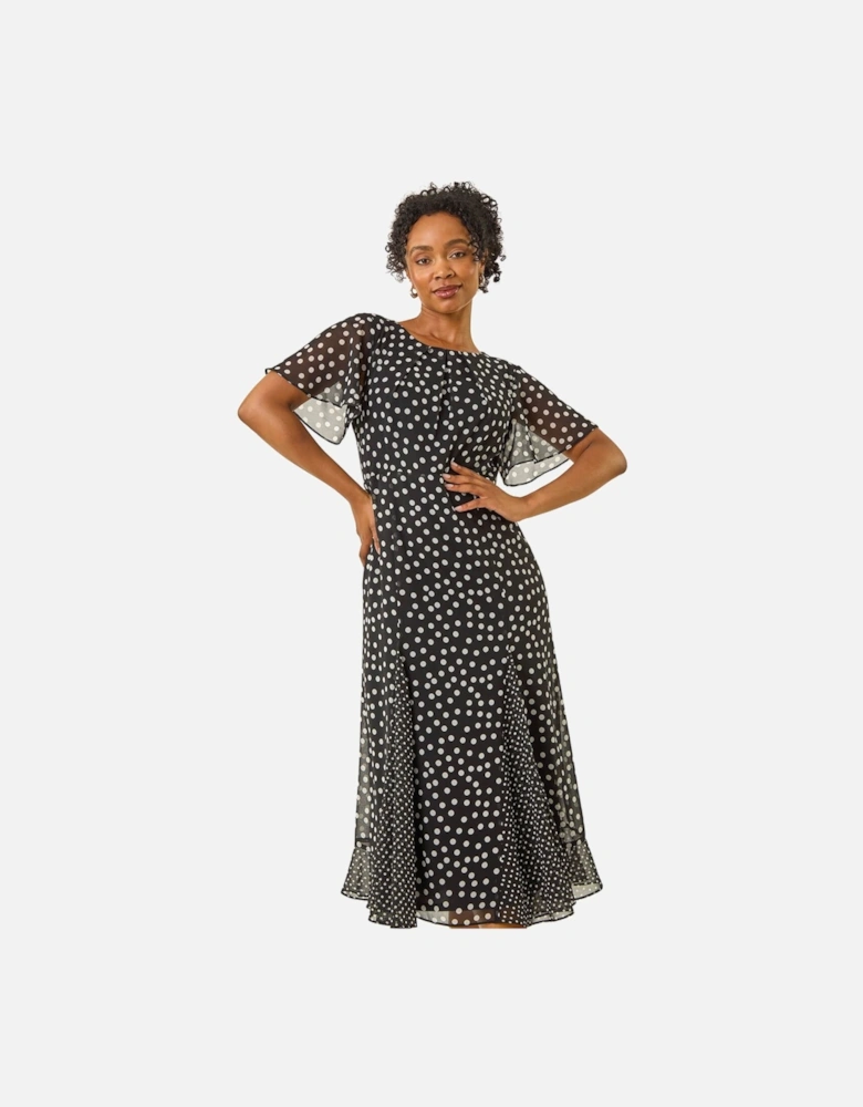 Petite Spot Print Godet Hem Midi Dress