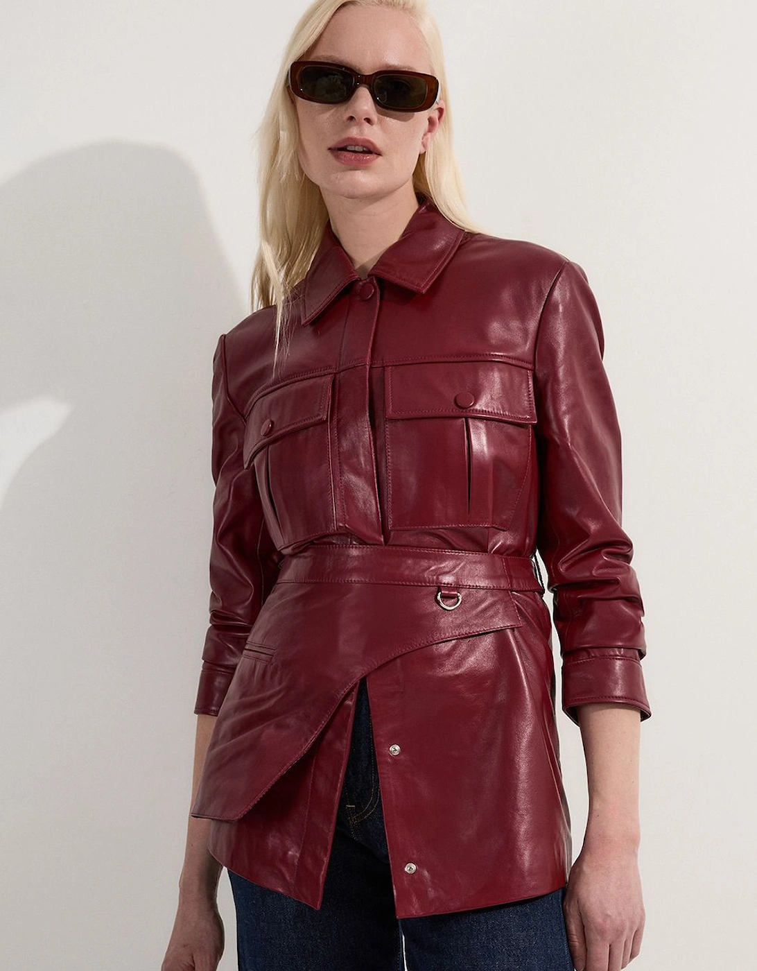 Leather Safari Jacket With Detachable Wrap Belt Detail, 2 of 1