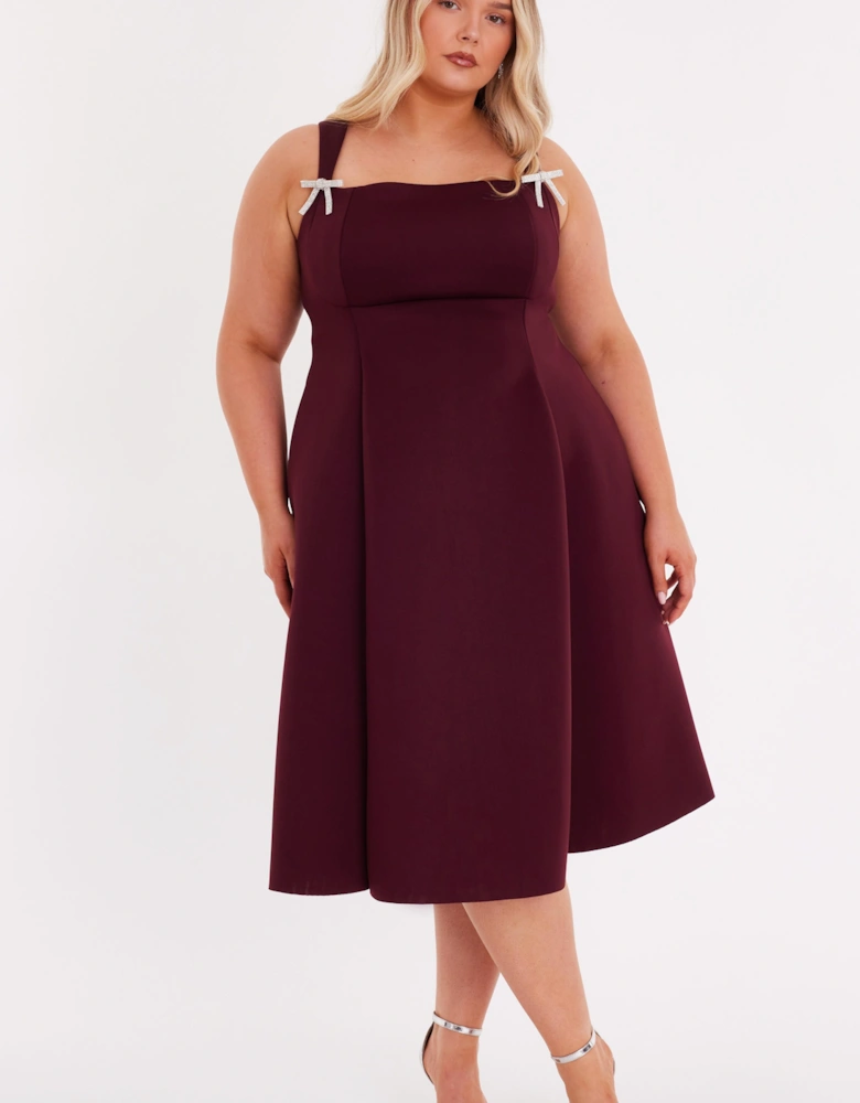 Burgundy Curve Diamante Bow Midi Dress
