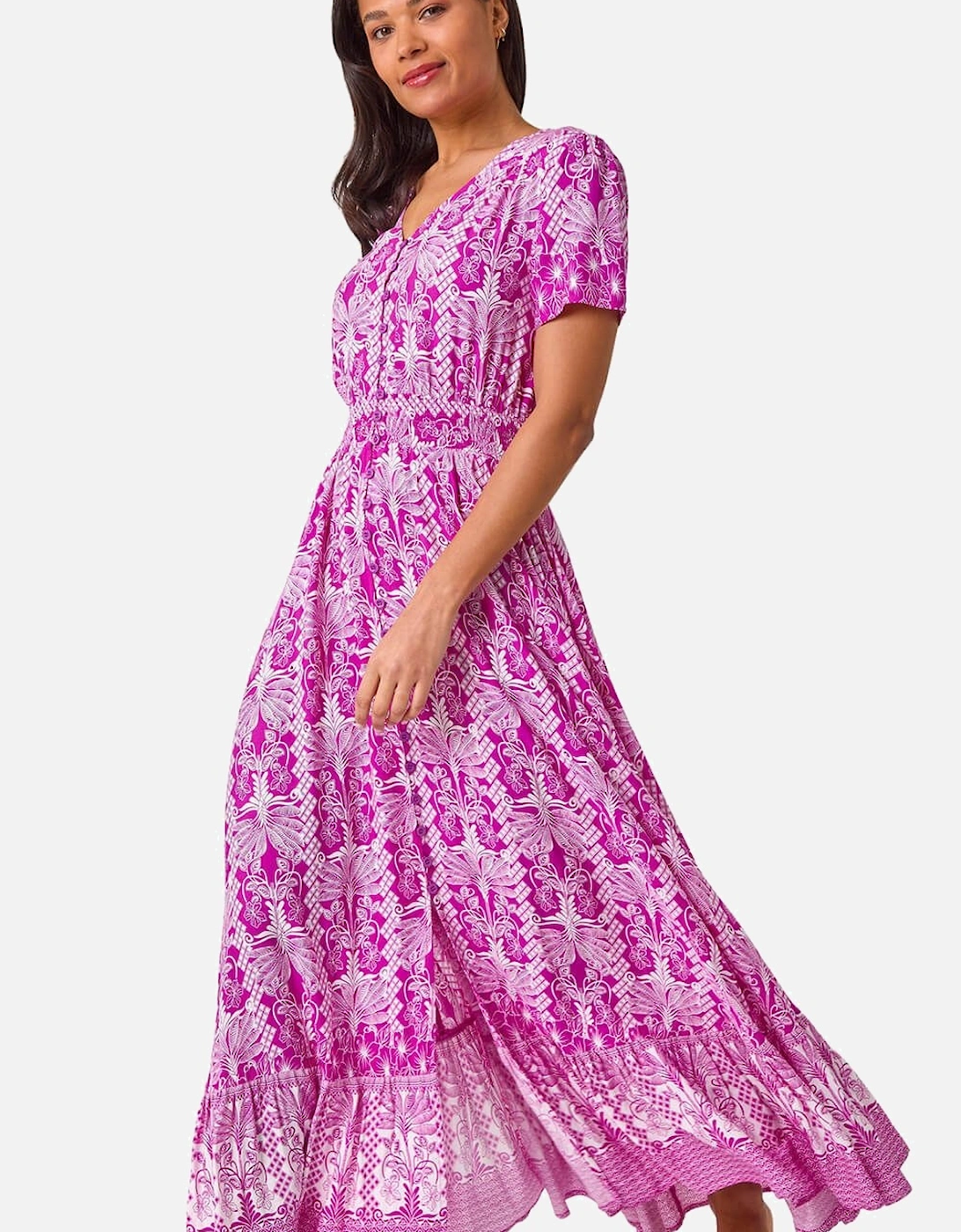 Printed Shirred Waist Maxi Dress, 2 of 1