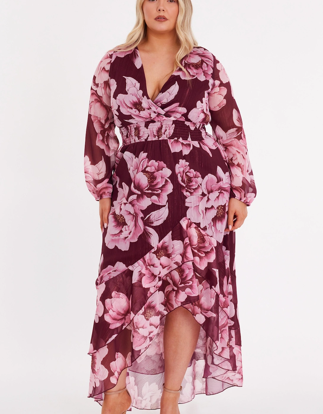 Wine Curve Floral Tiered Midaxi Dress, 2 of 1