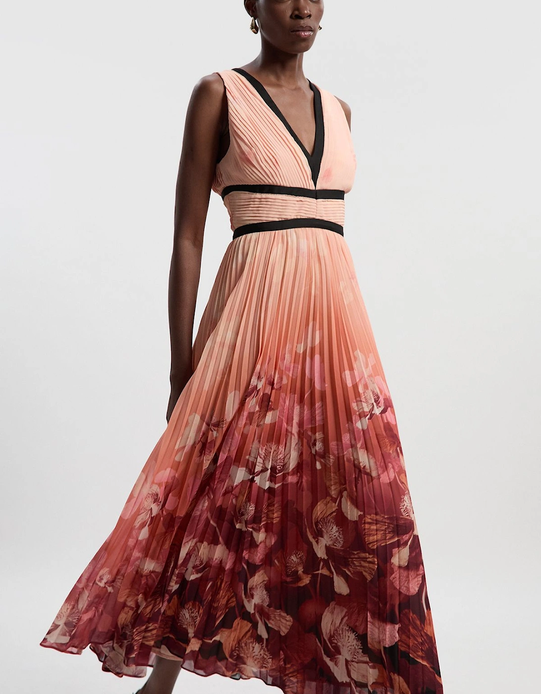 Pleated Floral Boddice Detail Woven Maxi Dress, 2 of 1