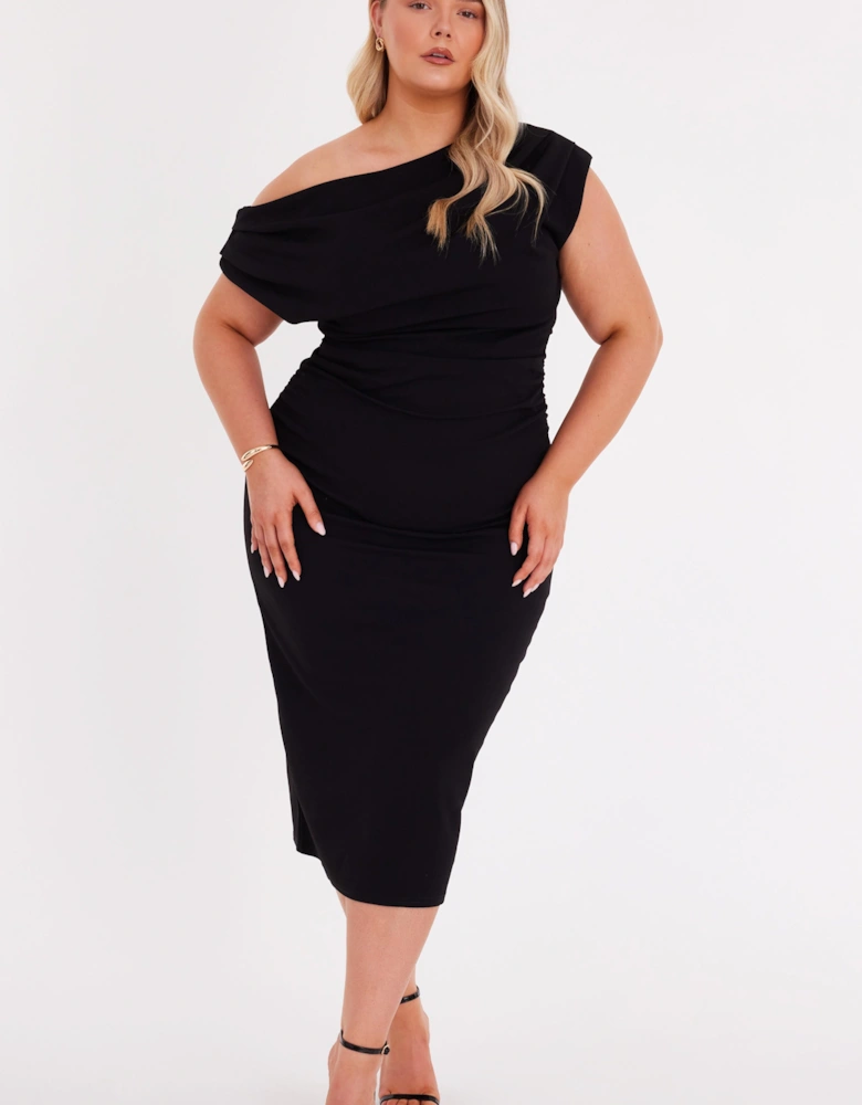 Black Drop Shoulder Midi Dress