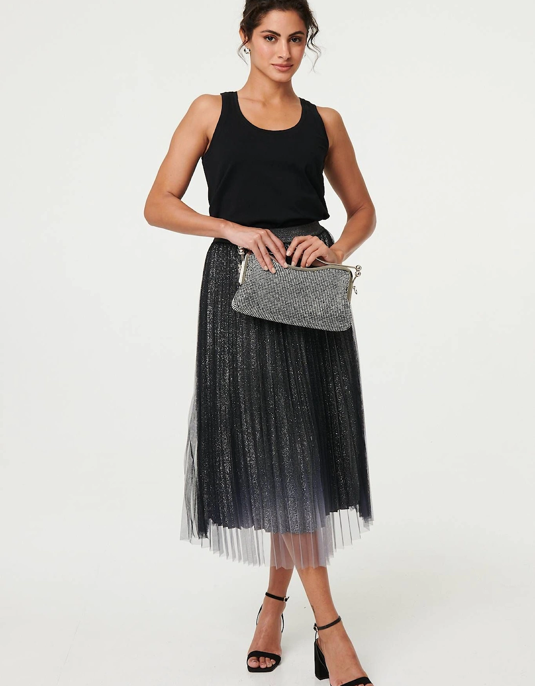 Sparkly Semi Sheer High Waist Midi Skirt, 2 of 1