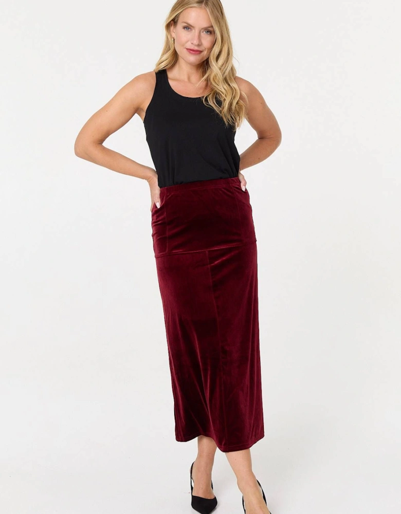 Velour Texture High Waist Midi Skirt