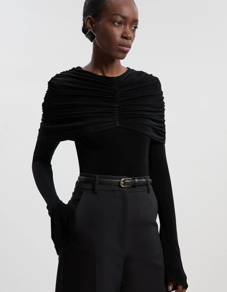Drapey Crepe Detail Flare Sleeve Bodysuit