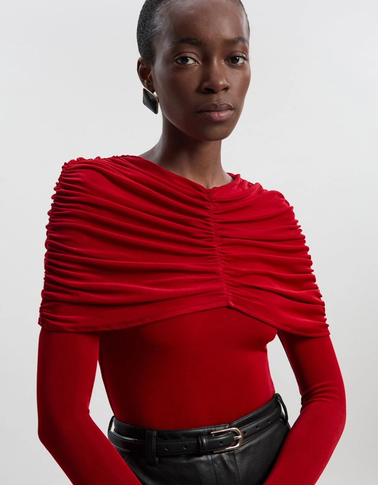 Drapey Crepe Detail Flare Sleeve Bodysuit