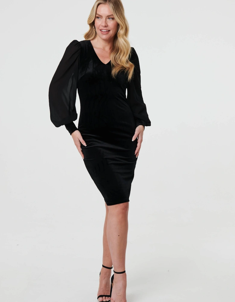 Long Balloon Sleeve Knee Length Dress