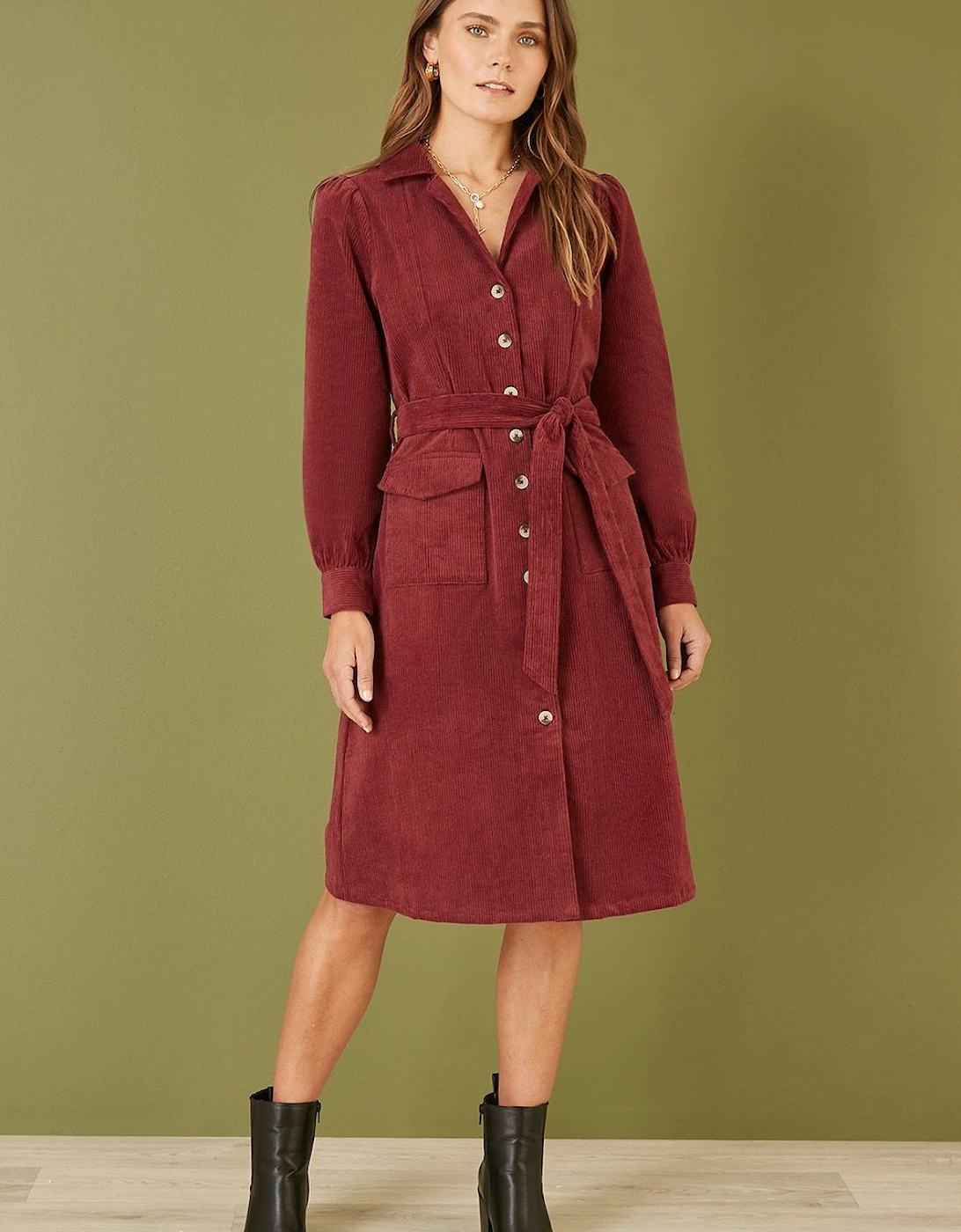 Burgundy Cord Midi Shirt Dress, 2 of 1