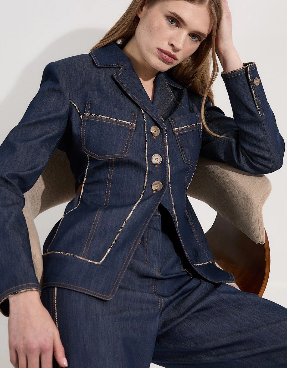 Archive Collection - Tailored Denim Belted Single Breasted Blazer, 2 of 1