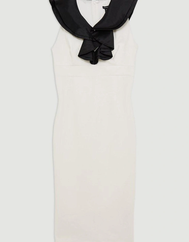 Plus Size Compact Stretch Taffeta Ruffle Tailored Midi Dress