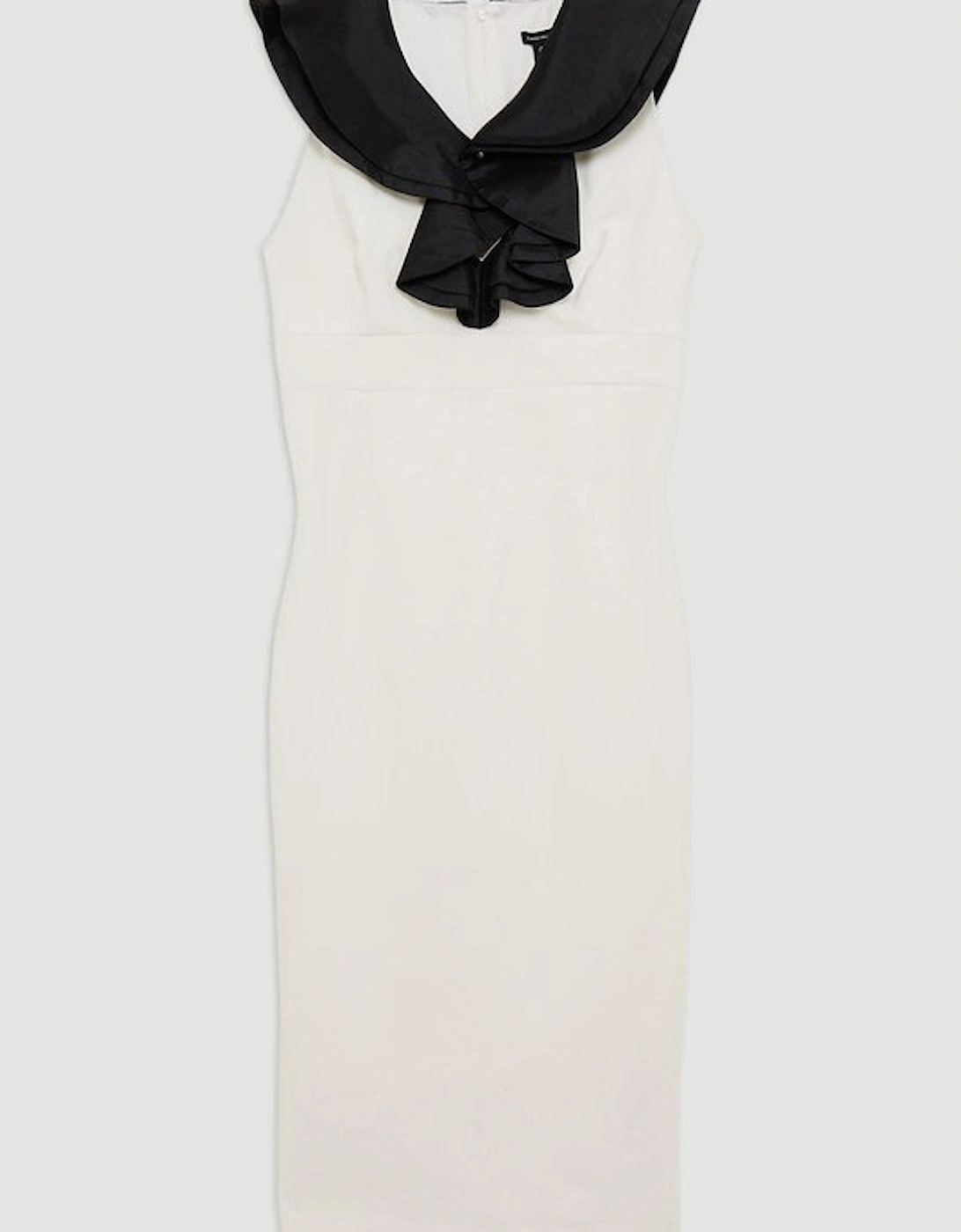 Plus Size Compact Stretch Taffeta Ruffle Tailored Midi Dress