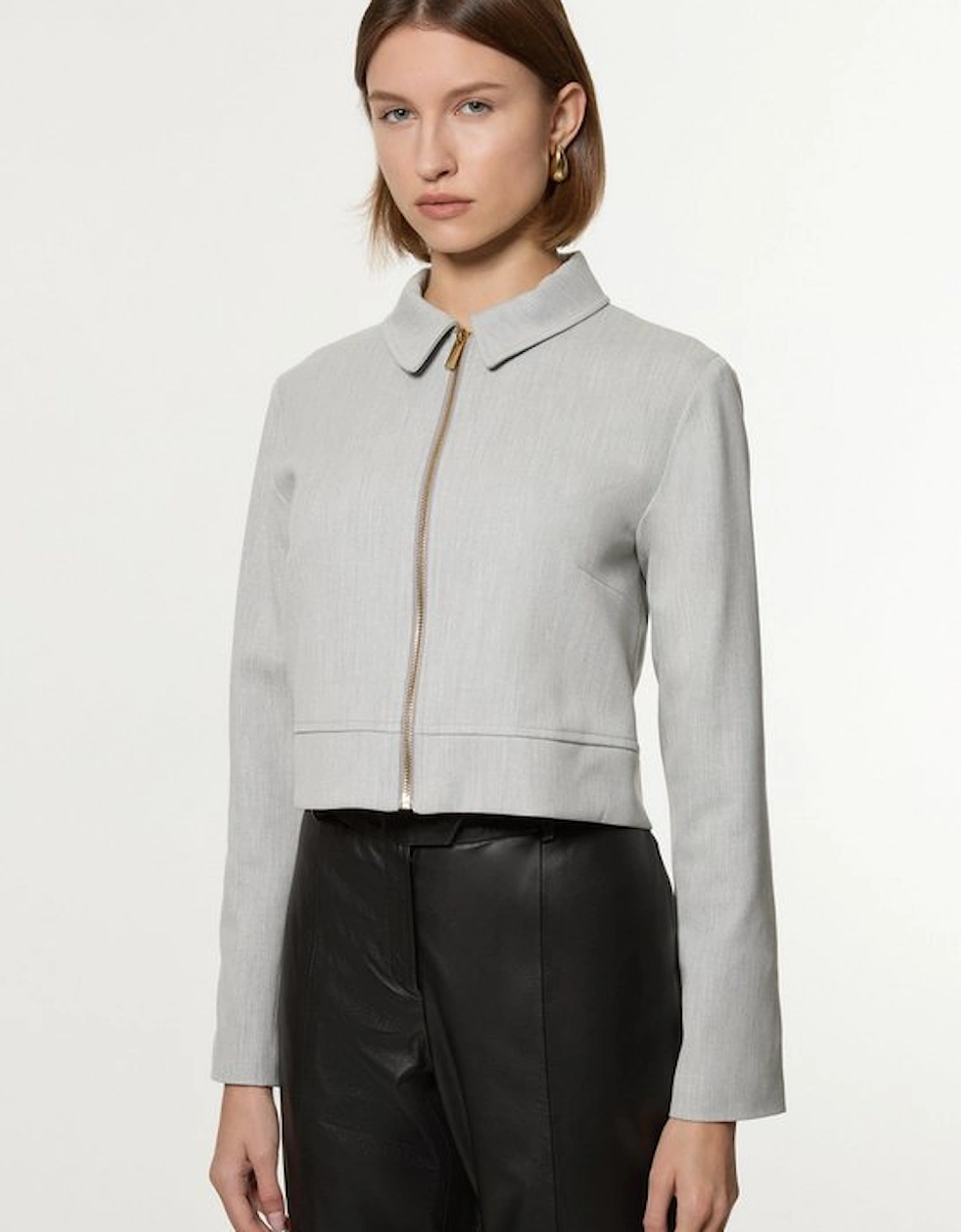 Technical Crepe Tailored Metal Zip Detail Jacket, 2 of 1