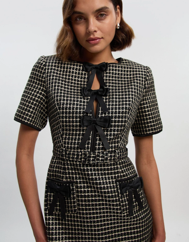 Tailored Tweed Bow Detail Mini Dress