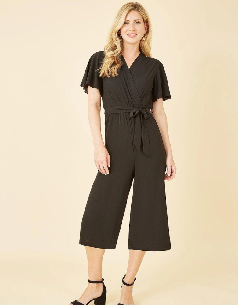 Black Wrap Over Jumpsuit With Angel Sleeve