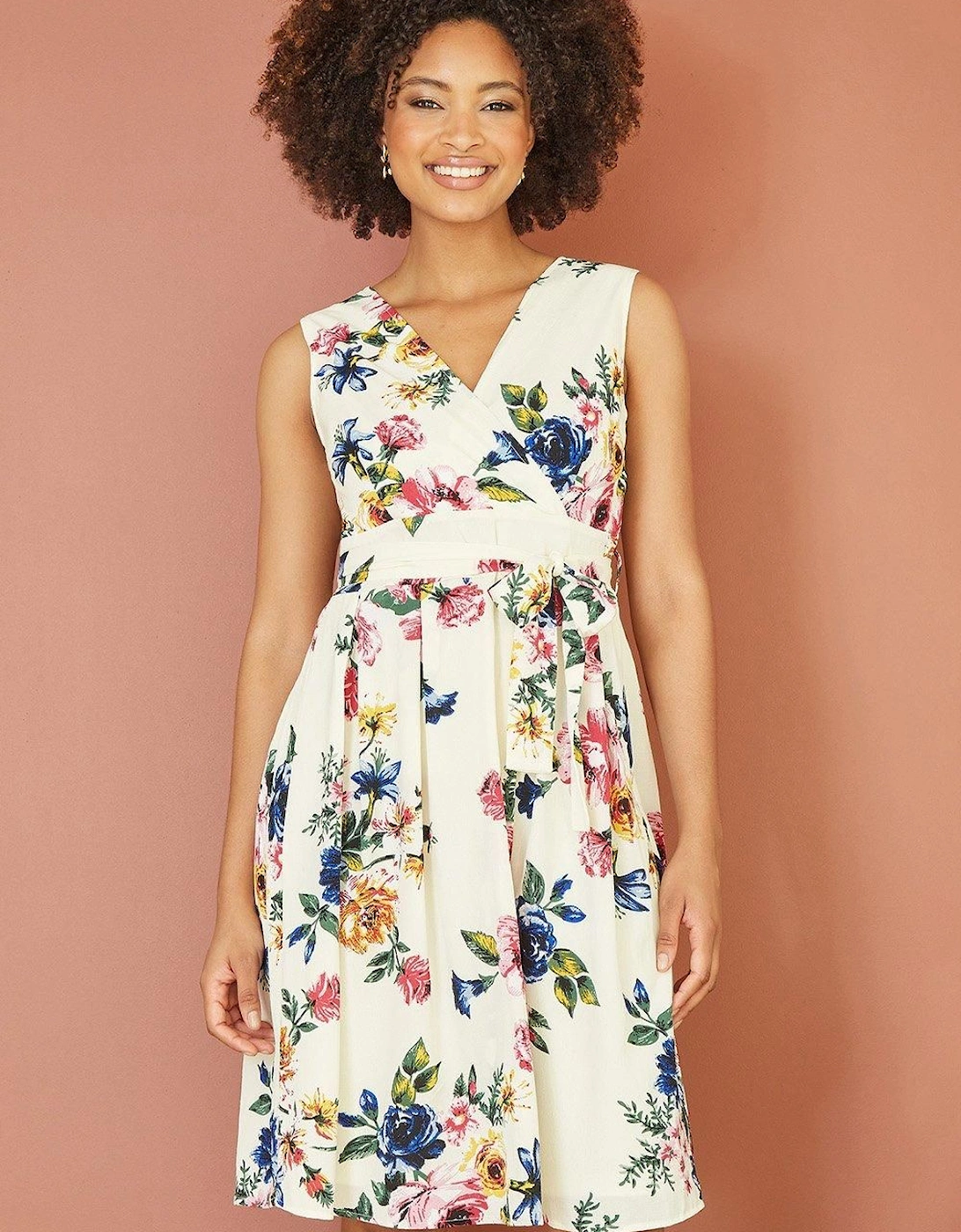Ivory Floral Wrap Over Midi Skater Dress, 2 of 1