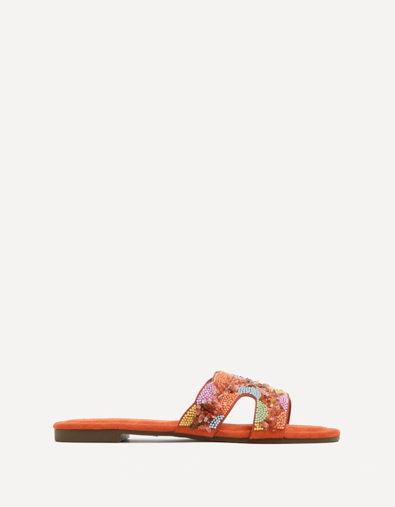 Zahara Orange Faux Suede Embellished Slider Sandal