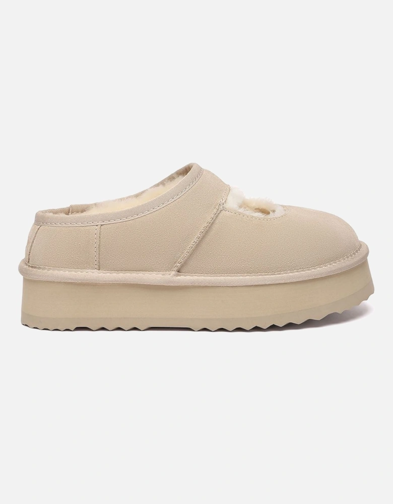 Real Sheepskin Women Plumed Ankle Platform Slippers with EVA Sole