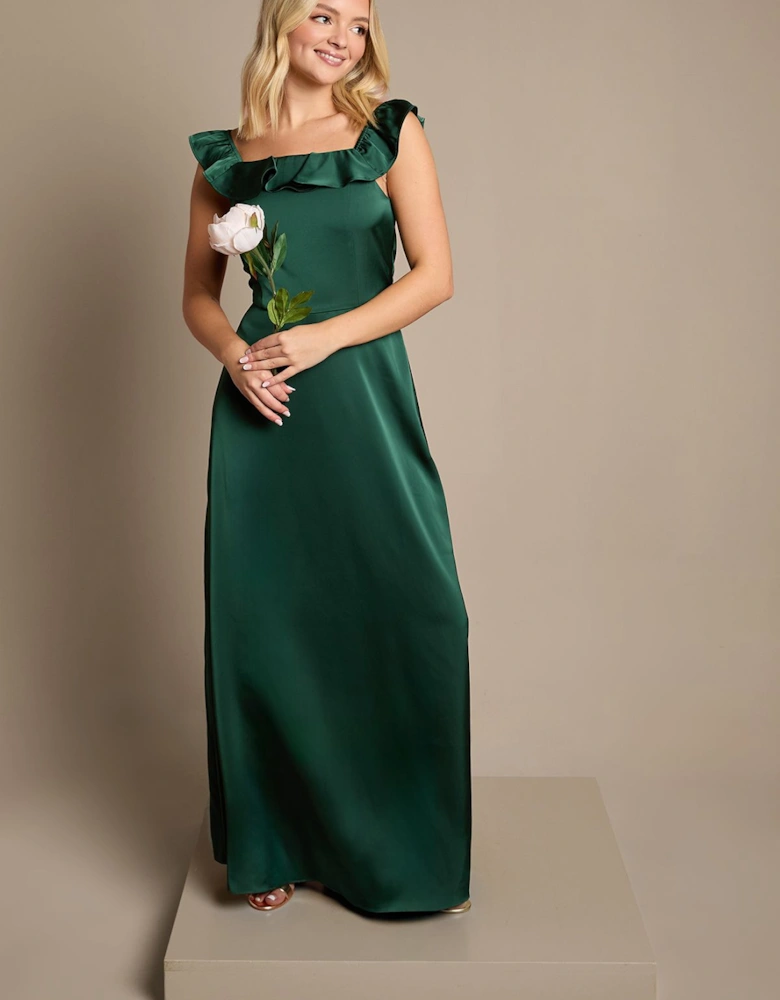 Teen Ruffle Strap Satin Bridesmaid Dress