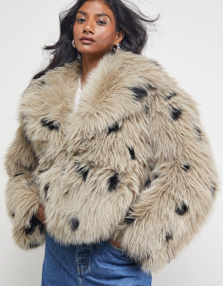 Cropped Collared Faux Fur Coat