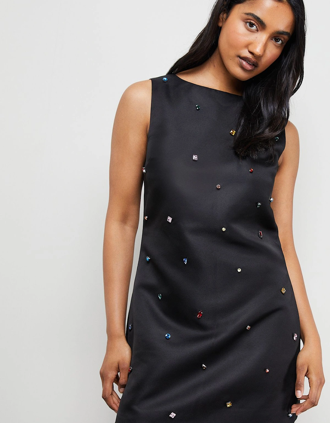 Embellished Structured Sleeveless Sequin Mini Dress, 2 of 1