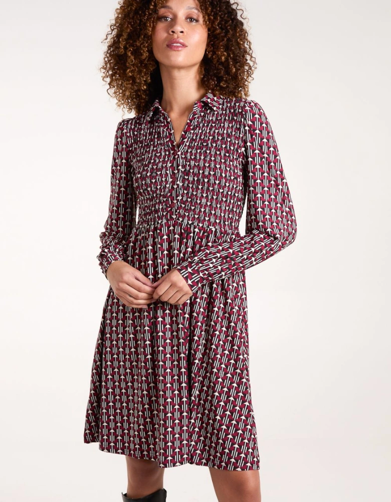 Shirred Bust Long Sleeve Mini Shirt Dress