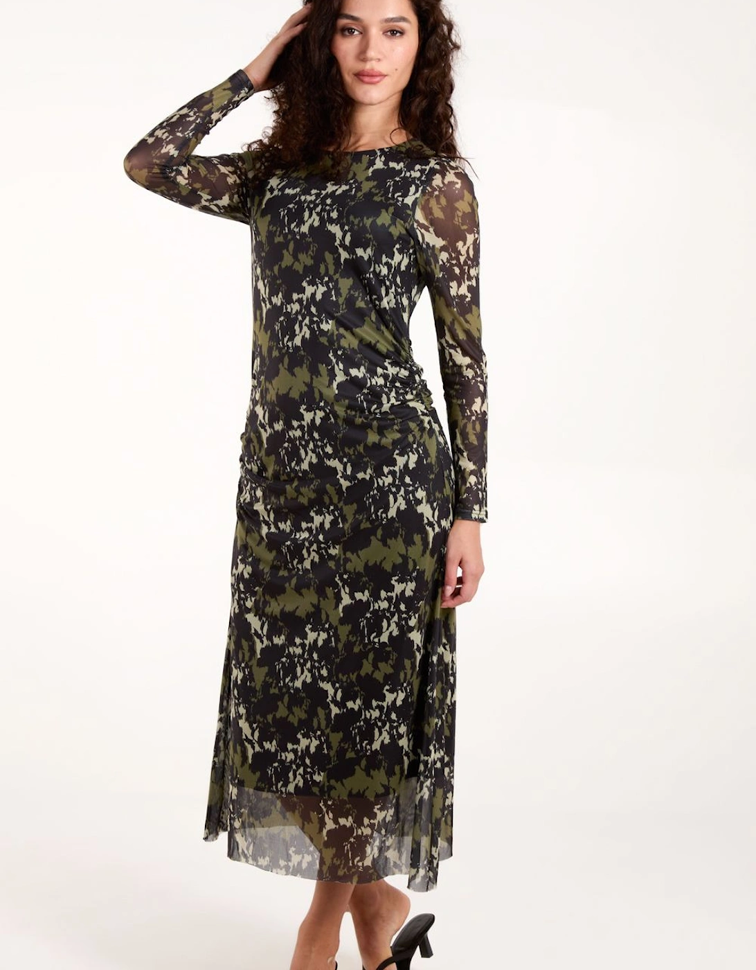 Ruched Mesh Midi Dress, 2 of 1
