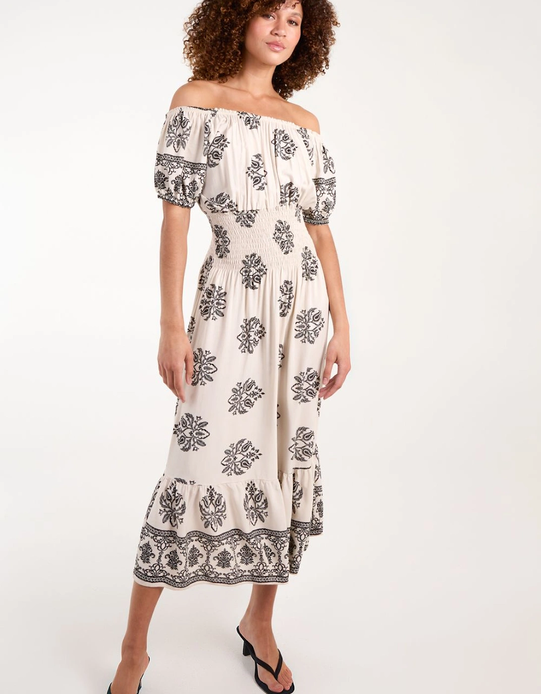 Batik Print Shirred Waist Dress, 2 of 1