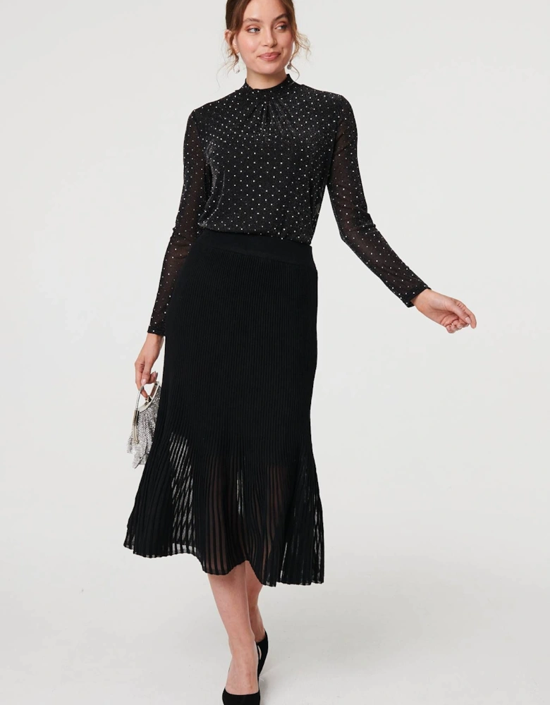 Semi Sheer Pleat High Waist Midi Skirt