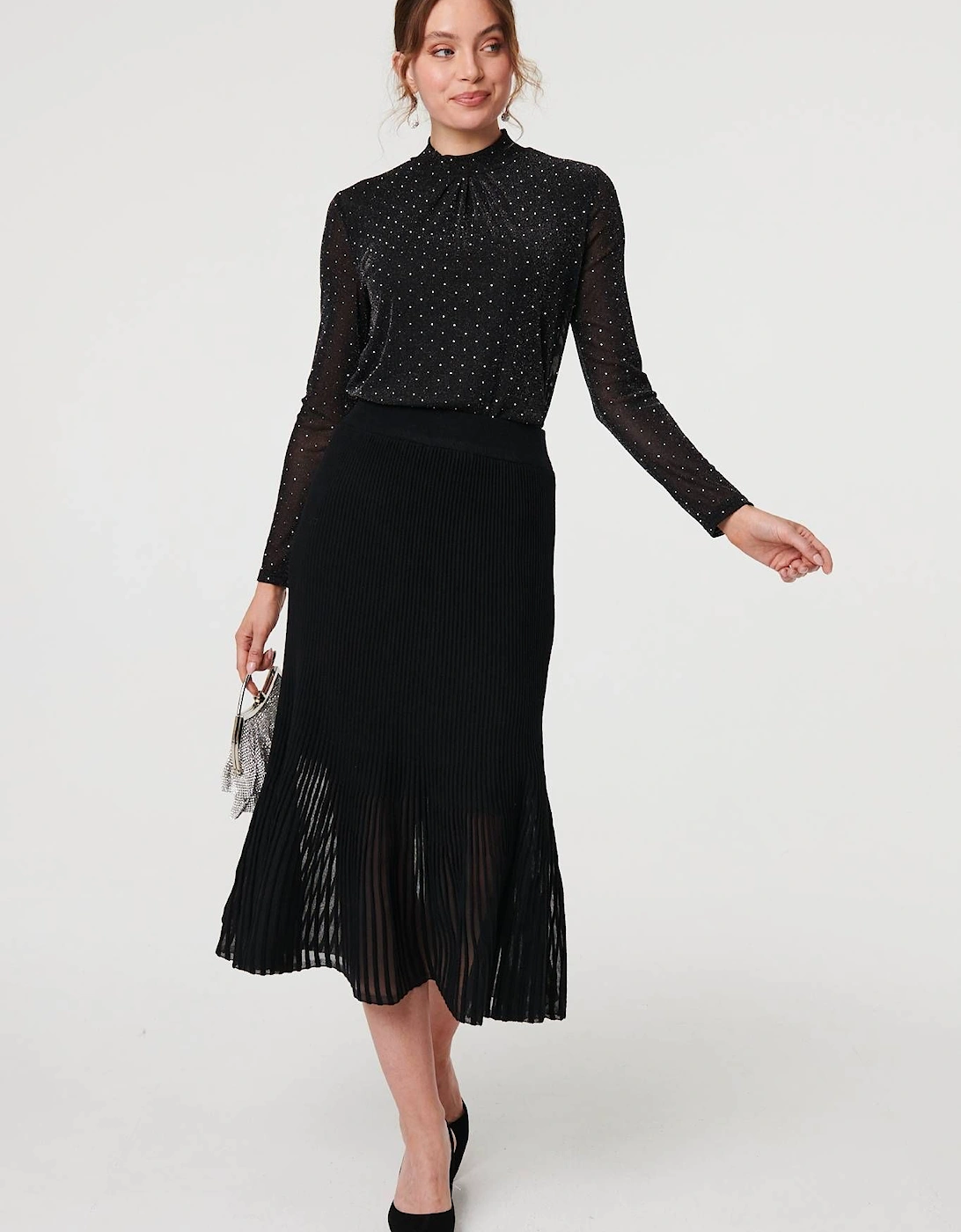 Semi Sheer Pleat High Waist Midi Skirt, 2 of 1