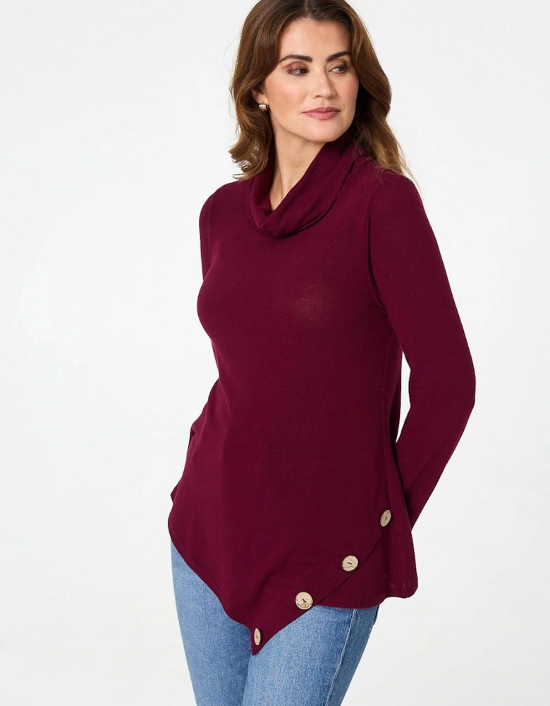 Cowl Neck Asymmetric Long Sleeve Top