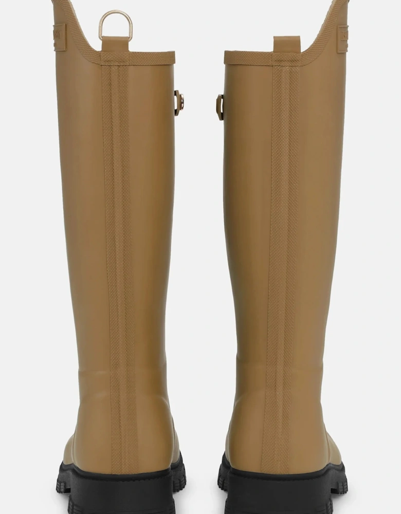 Asymmetric rain boots in mocha
