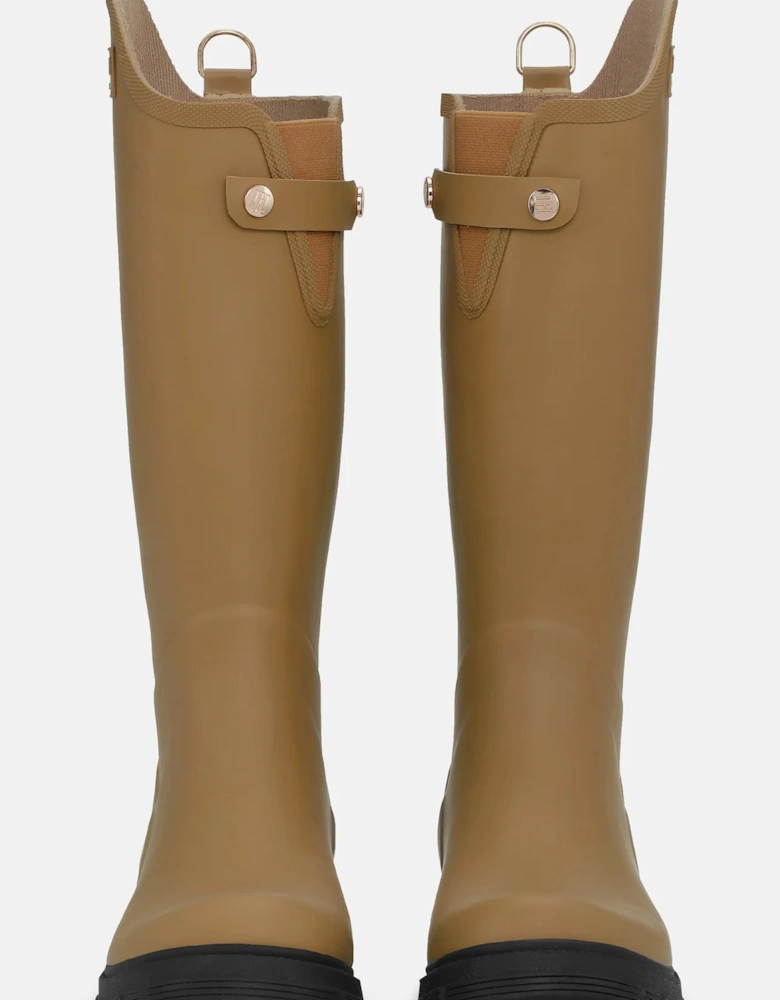 Asymmetric rain boots in mocha